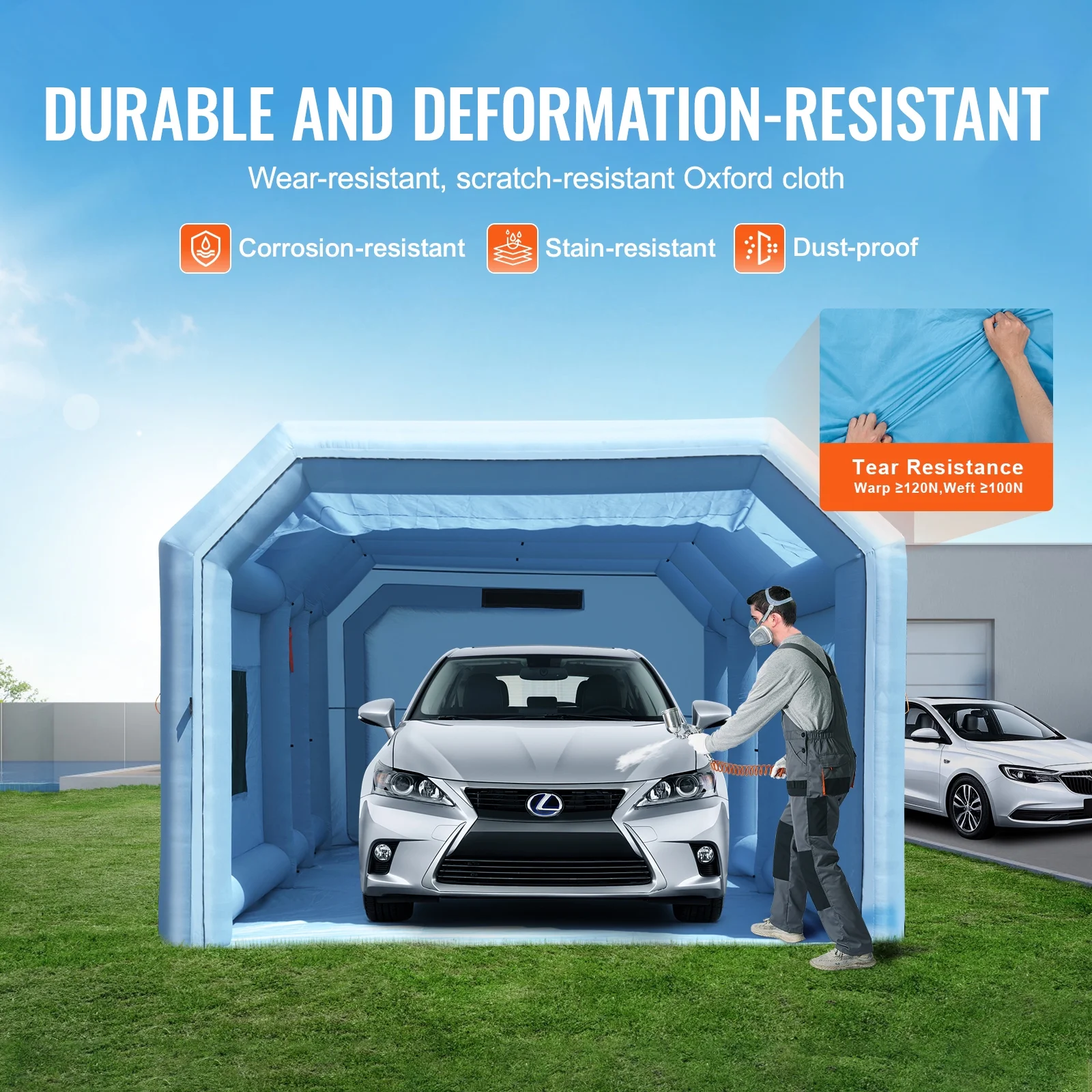 Inflatable Spray Shelter, 27.9x15.7x10.8 ft, Includes 950W+750W Blowers, Air Filtration, Ideal for Small Trucks, Large Motorcycles, Midsize Vehicles - Image 9