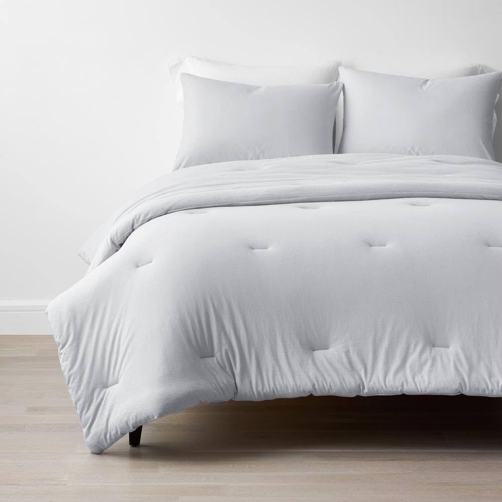 The Company Store Company Cotton 2-Piece Light Gray Cotton Jersey Knit Twin/Twin XL Comforter Set