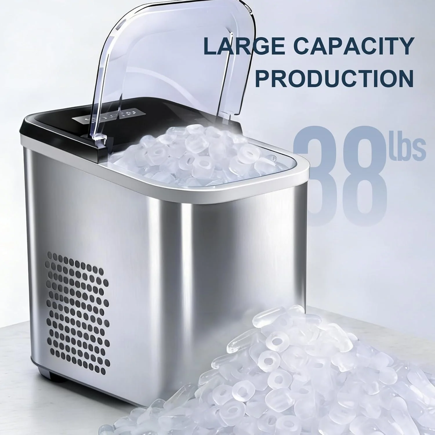 Machine à glaçons de comptoir 17 kg par jour, 9 glaçons en 3,5 minutes, autonettoyante et portable, avec 2 tailles de glaçons, idéale pour la cuisine, le camping, les caravanes et les fêtes.