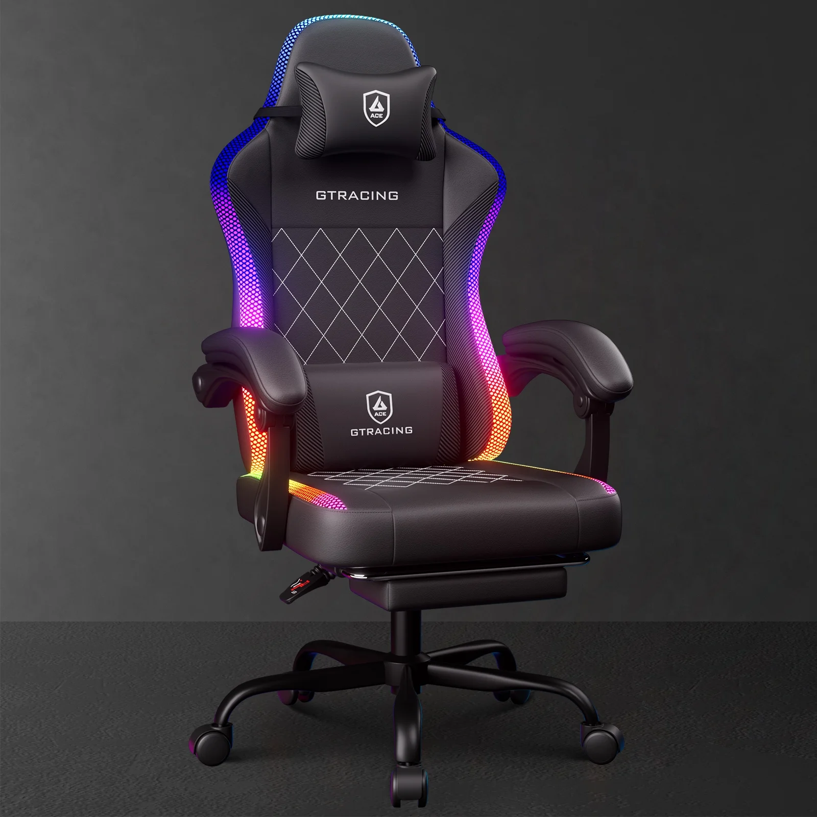 RGB Ergonomic Gaming Chair with Massage, LED Lights, Footrest, Lumbar Support and Backrest, Black - Image 2
