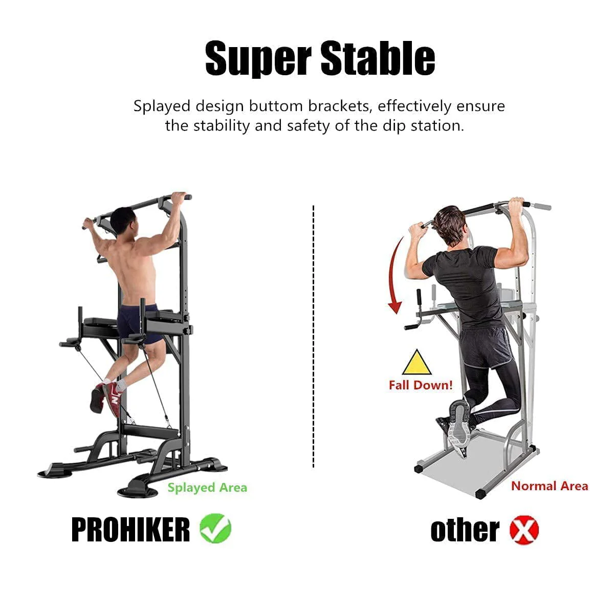 PROHIKER Power Tower Dip Station, Pull Up Bar Stand Power Rack with Backrest and Resistance Band, Height Adjustable Strength Training Equipment for Fitness Home Workout, Black Image 5