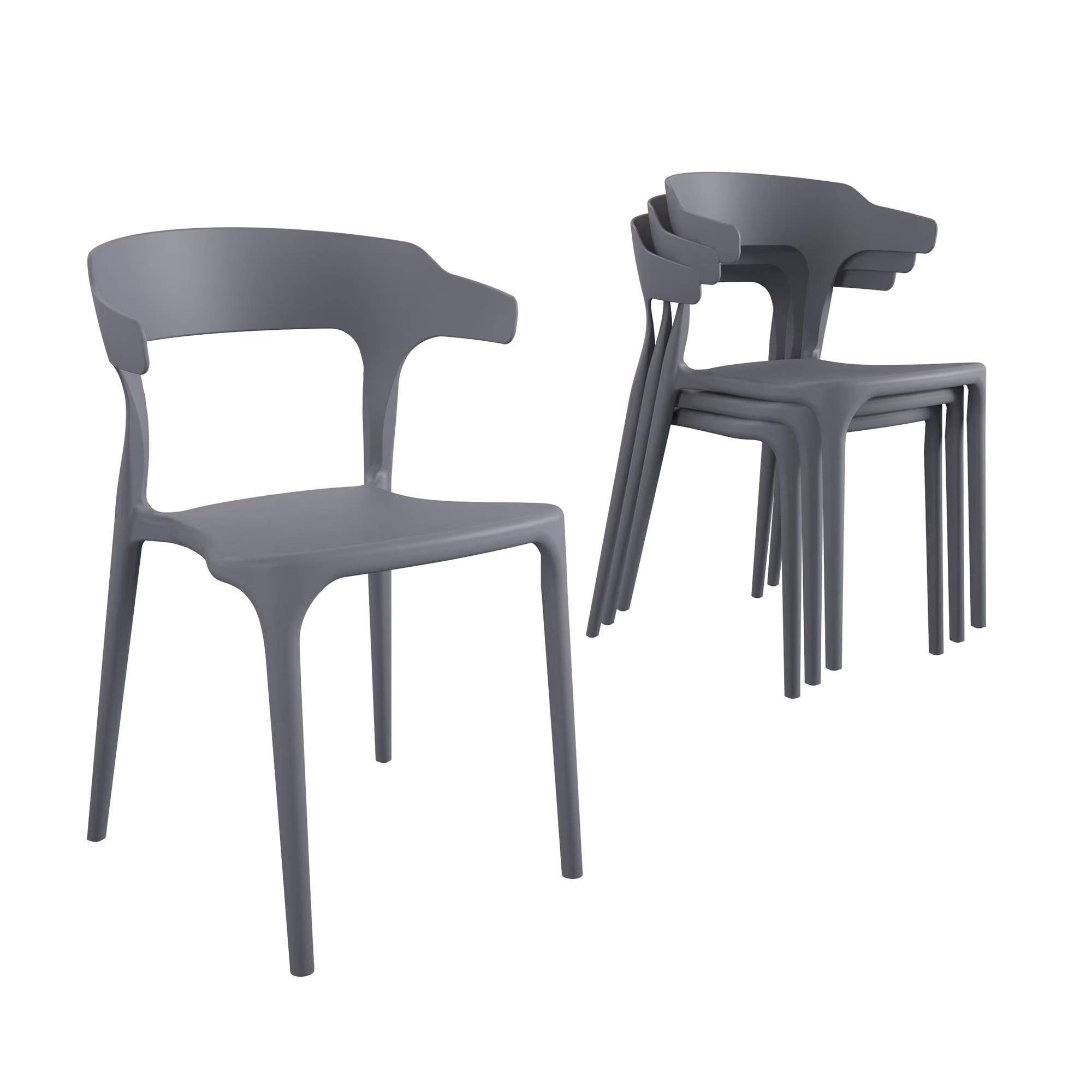 Poolside Collection, Felix Stacking Dining Chairs, Indoor/Outdoor, 4-Pack, Charcoal(Charcoal)