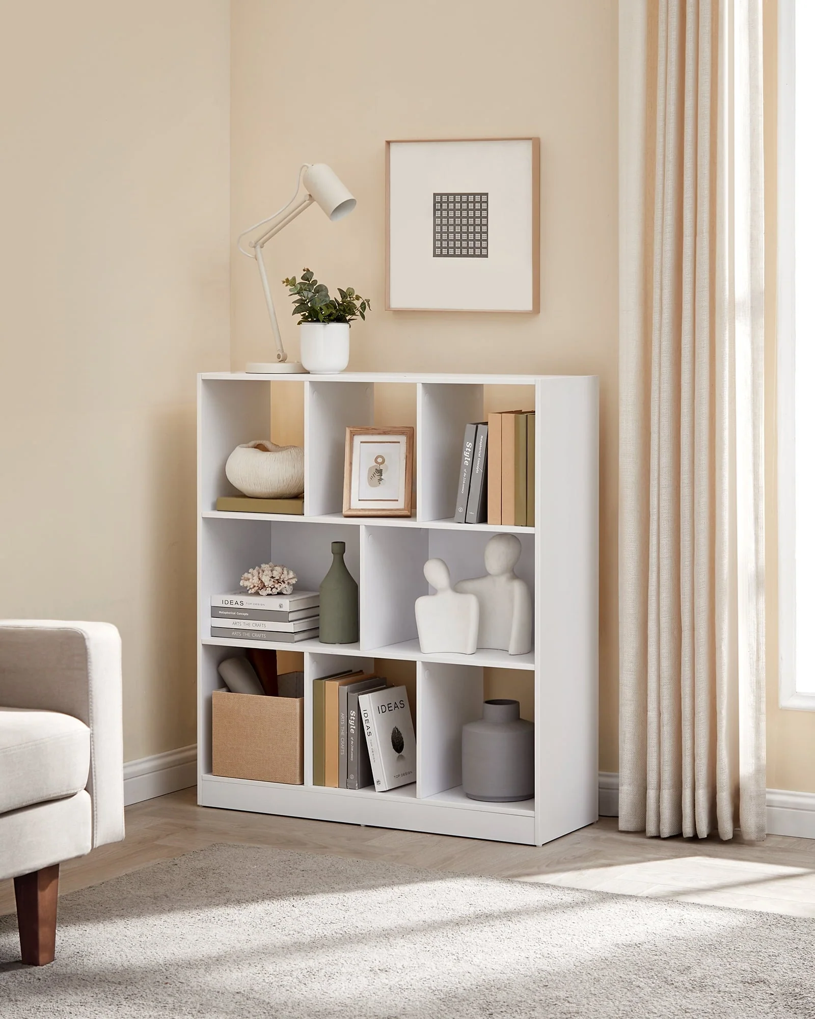 VASAGLE 8-Cube Storage Organizer Bookcase Book Shelf Storage Cabinet White(Brown)
