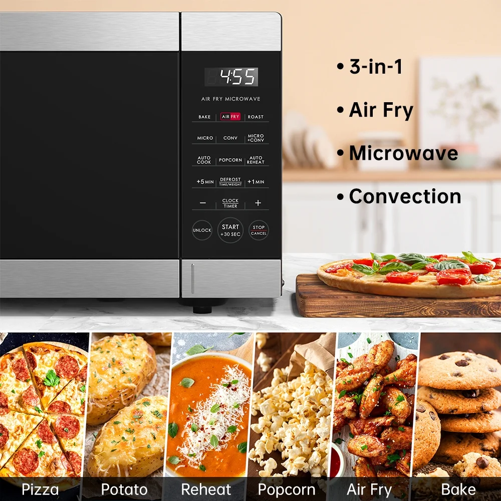 0.9 Cu ft Air Fry Countertop Microwave, 900 Watts, Stainless Steel, New - Image 6