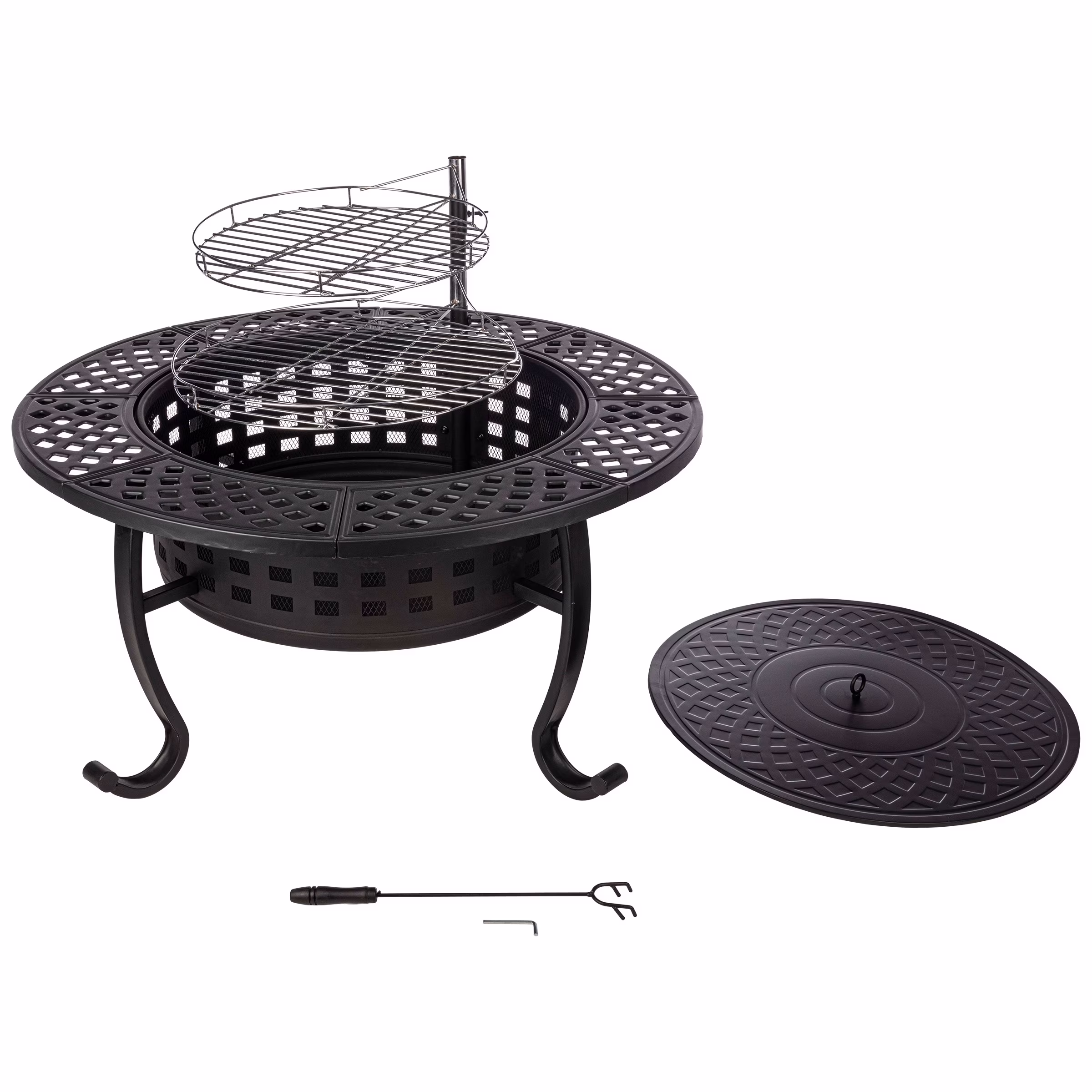 Pure Garden 37 Wood Burning Fire Pit Table with 2 Grills, 3-in-1 Outdoor Fireplace and BBQ, Brown