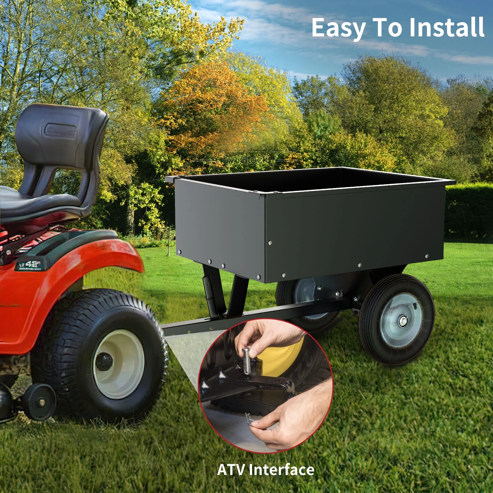 350LB Capacity Dump Cart Trailer Tow Behind Lawn Steel for Lawn Tractor ATV UTV With Wheels Black - Image 5