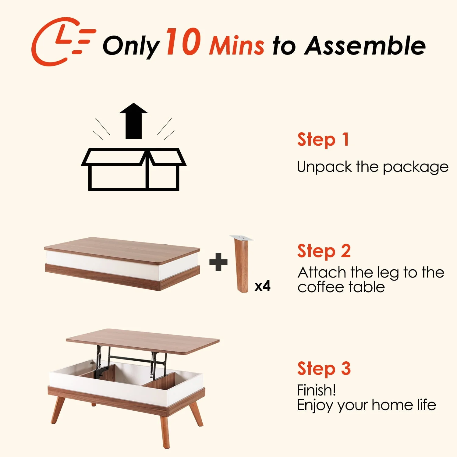 Bidiso Lift Top Coffee Table, Easy to Assembly Center Table with Hidden Storage Compartment, Modern Lift Tabletop Dining Table for Living Room Reception/Home Office, Grey Walnut(Brown) Image 3