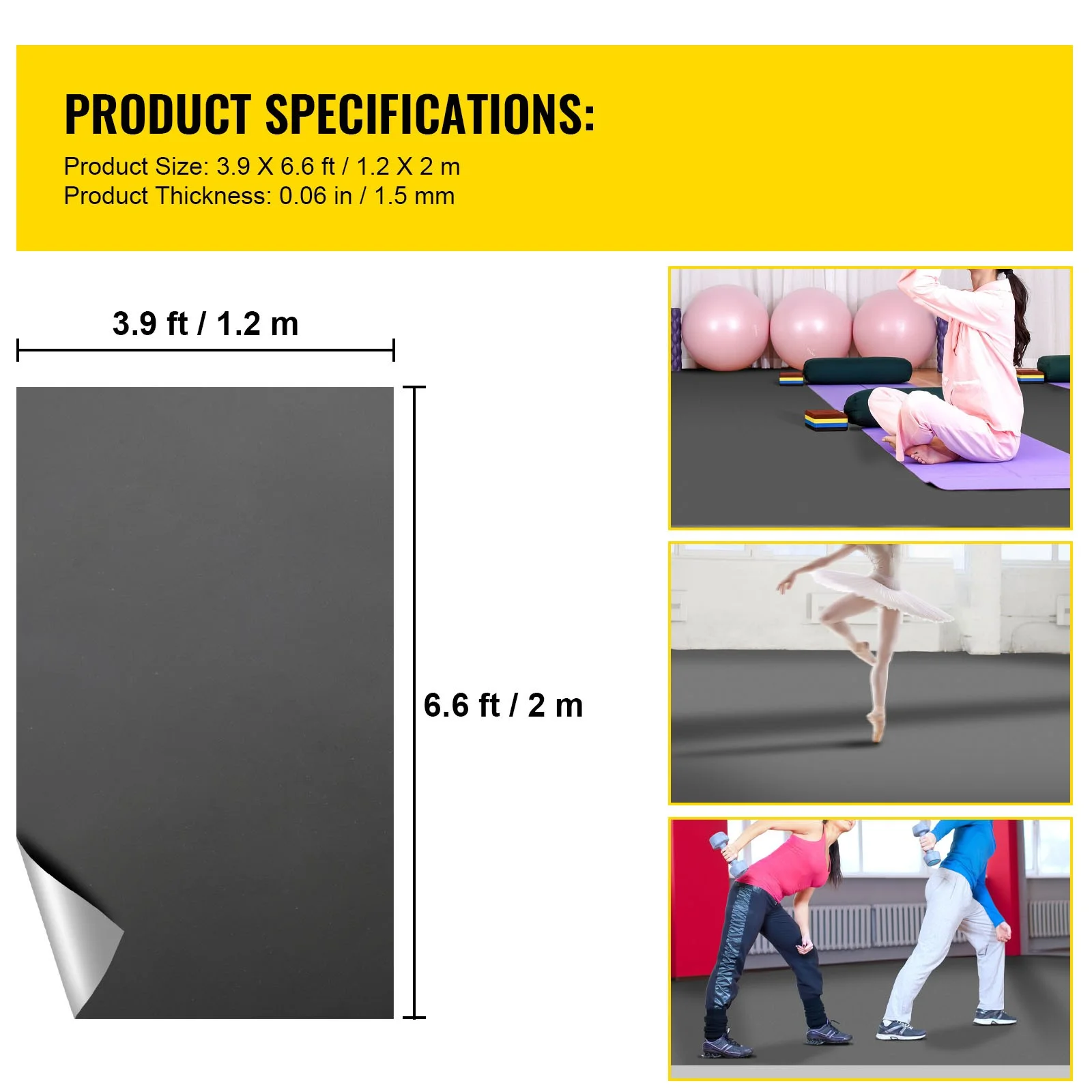 Portable Non-Slide Dance Floor for Ballet, Jazz, and Hip-Hop(6.6' x 3.9'/Black,Gray) - Image 7