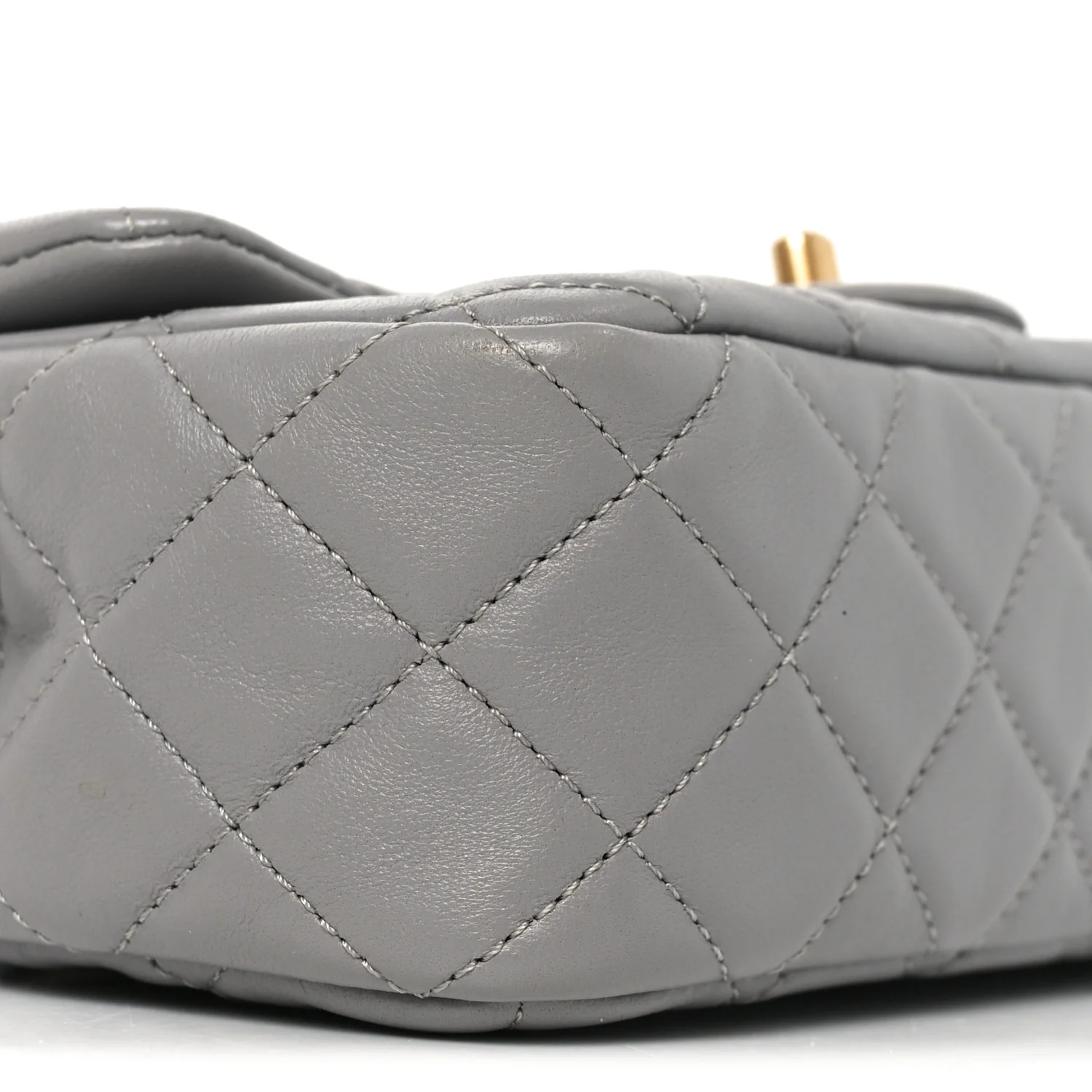 Lambskin Quilted Mini Rectangular Pearl Crush Flap Grey