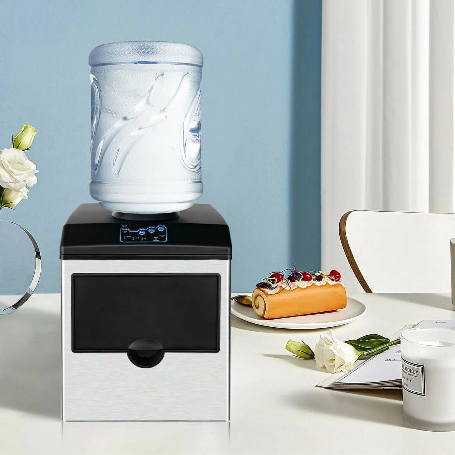 Resenkos 2 - in - 1 Stainless Steel Countertop Ice Maker with Water Dispenser, Countertop Ice Maker Machine with Handle, Portable Ice Maker with Scoop for Home/Kitchen/Camping/RV
