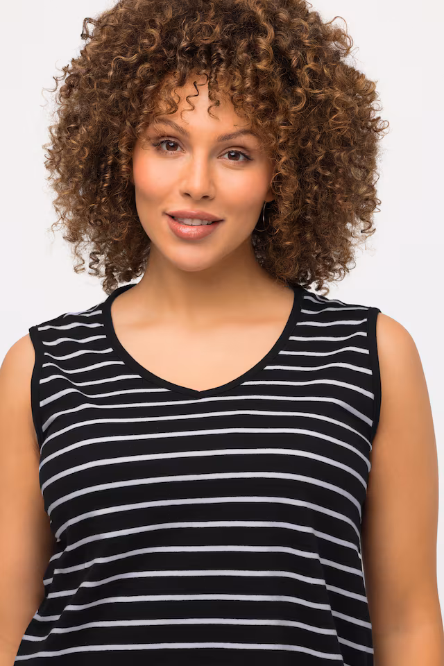 2 Pack of V-Neck Cotton Knit Tanks - Stripe, Solid