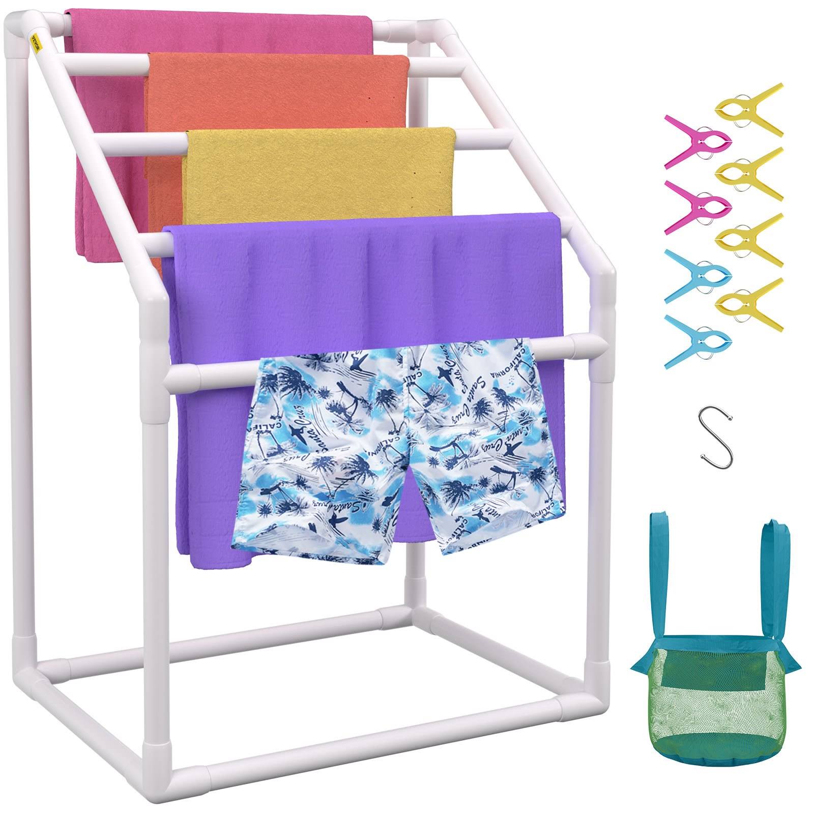 VEVOR 5 Bar Freestanding Outdoor PVC Trapedozal Poolside Storage Organizer Pool Towel Rack White