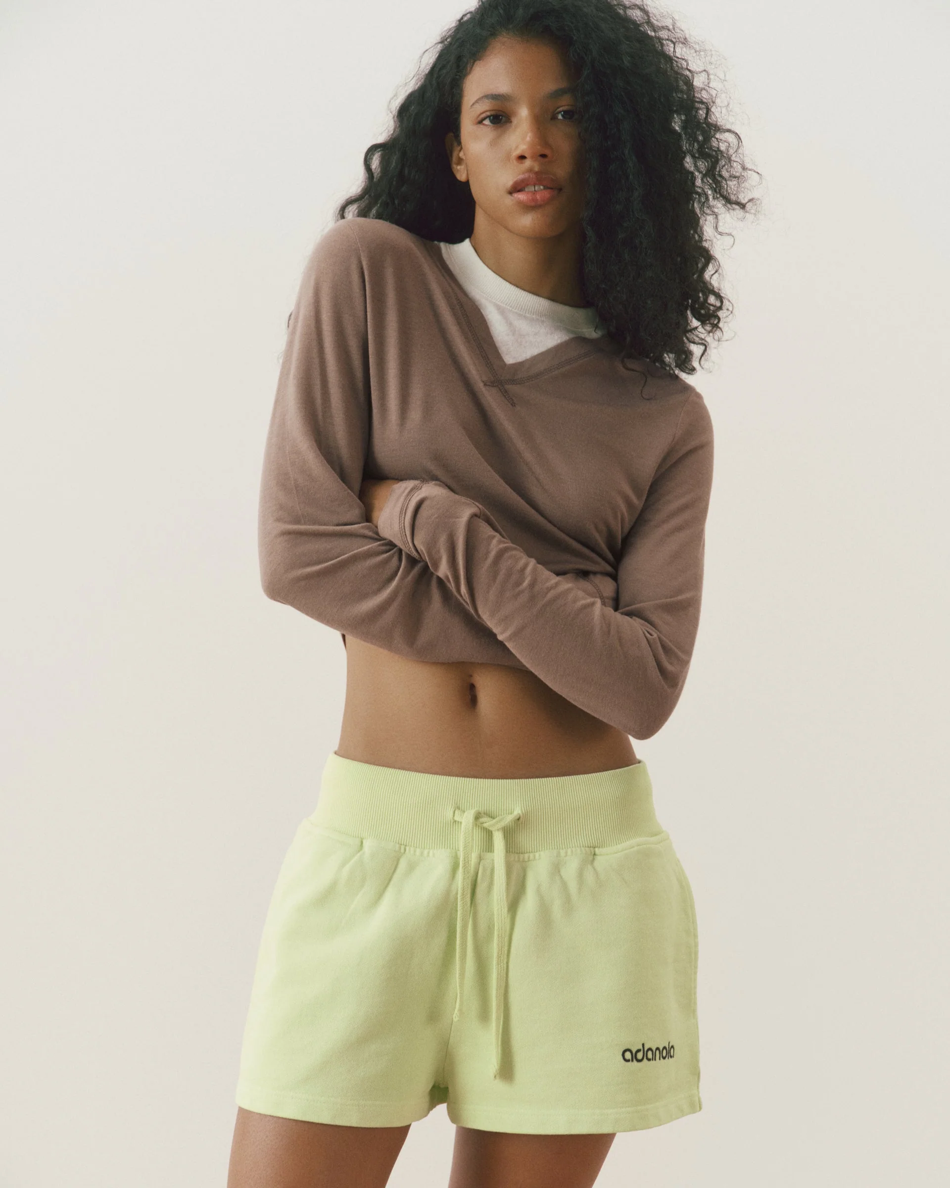 Studio Cropped Sweat Shorts - Washed Lime Green/Coffee Bean