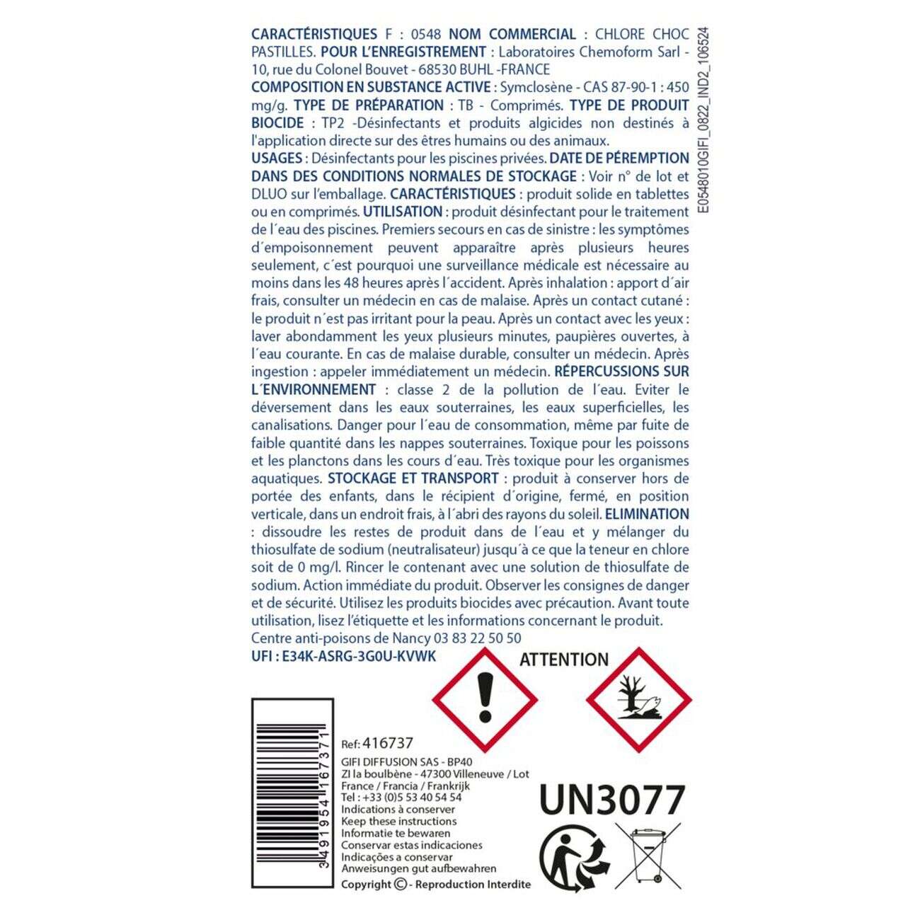 Chlore choc piscine pastilles 25g Aquaway 10kg