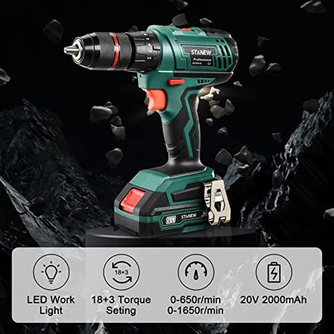 Stanew – Perceuse à percussion sans fil 20V avec 2 batteries 2.0Ah – Couple 35Nm – Mandrin tout métal 1/2" – ST919 — vue 2