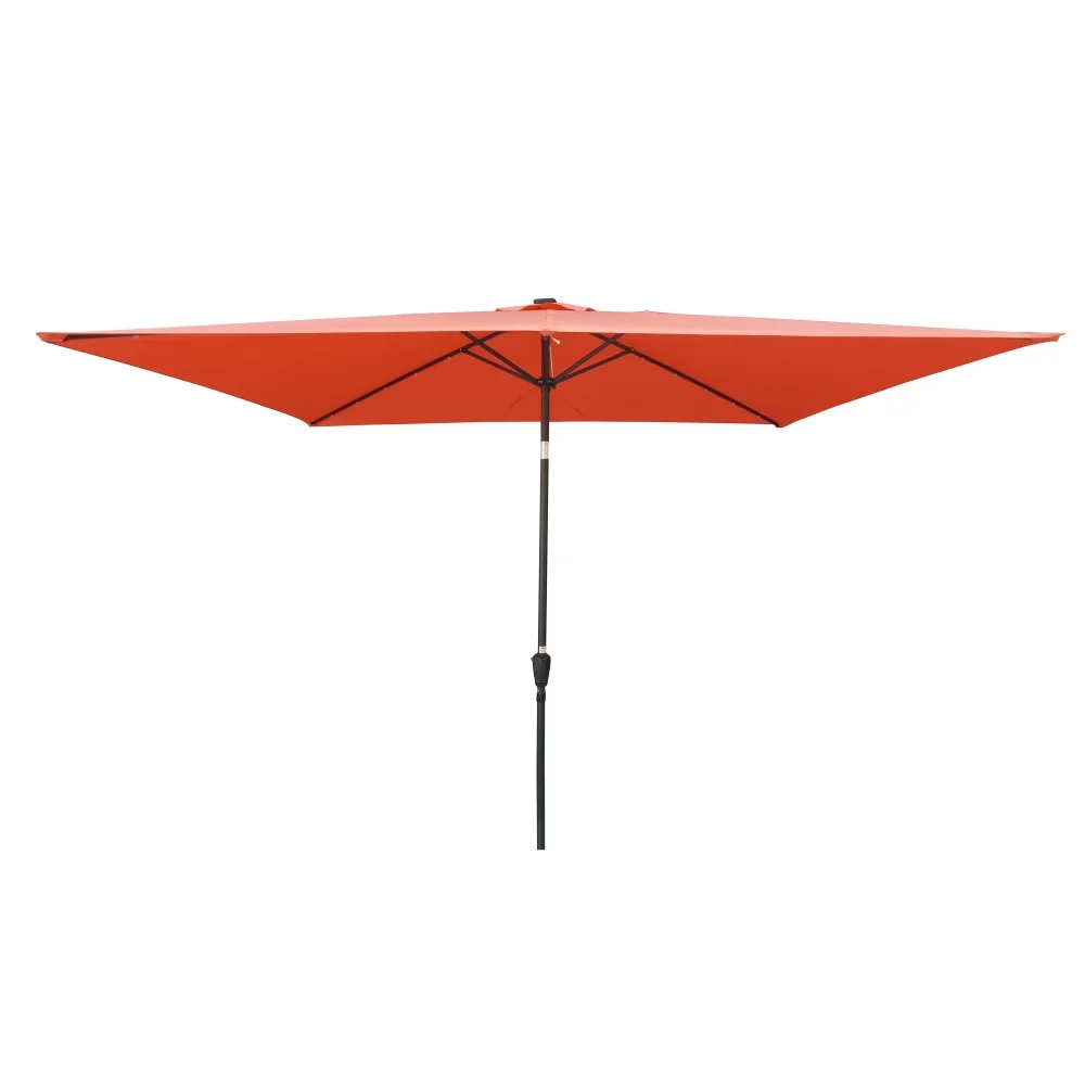10 x 6.5t Patio Umbrella,Rectangular Picnic Table Umbrella,6-8 Chairs Tilt Umbrella with 26 LED Lights,Waterproof Umbrella Sunshade with Crank and Push Button Tilt for Garden Backyard Pool,Mushroom