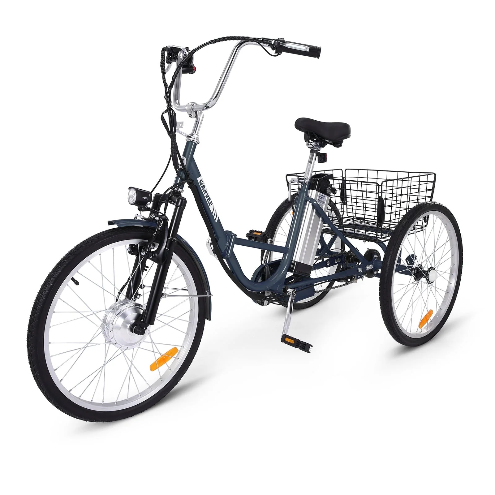Patikuin Electric Tricycle for Adults, 26" Trike 3 Wheel 36V 250W 7 Speeds with Basket, Folding E Bike, up to 15 5 MPH, Gray Image 5