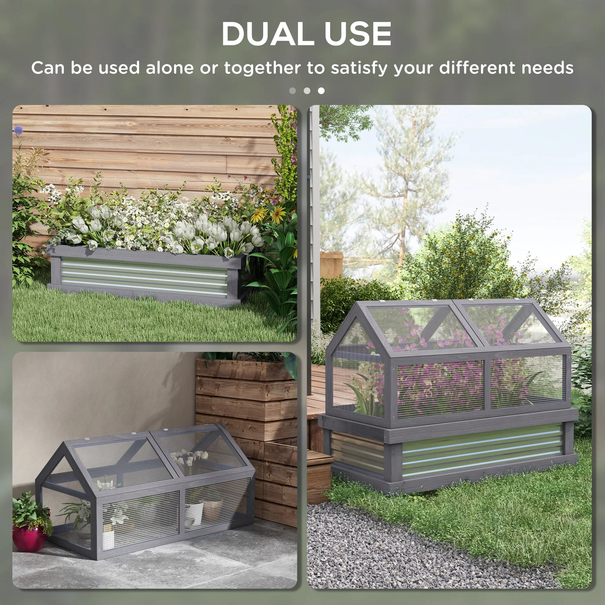 Outsunny Raised Garden Bed with Polycarbonate Greenhouse, Wooden Garden Cold Frame Greenhouse, Flower Planter Protection, 48 x 24 x 32, Natural