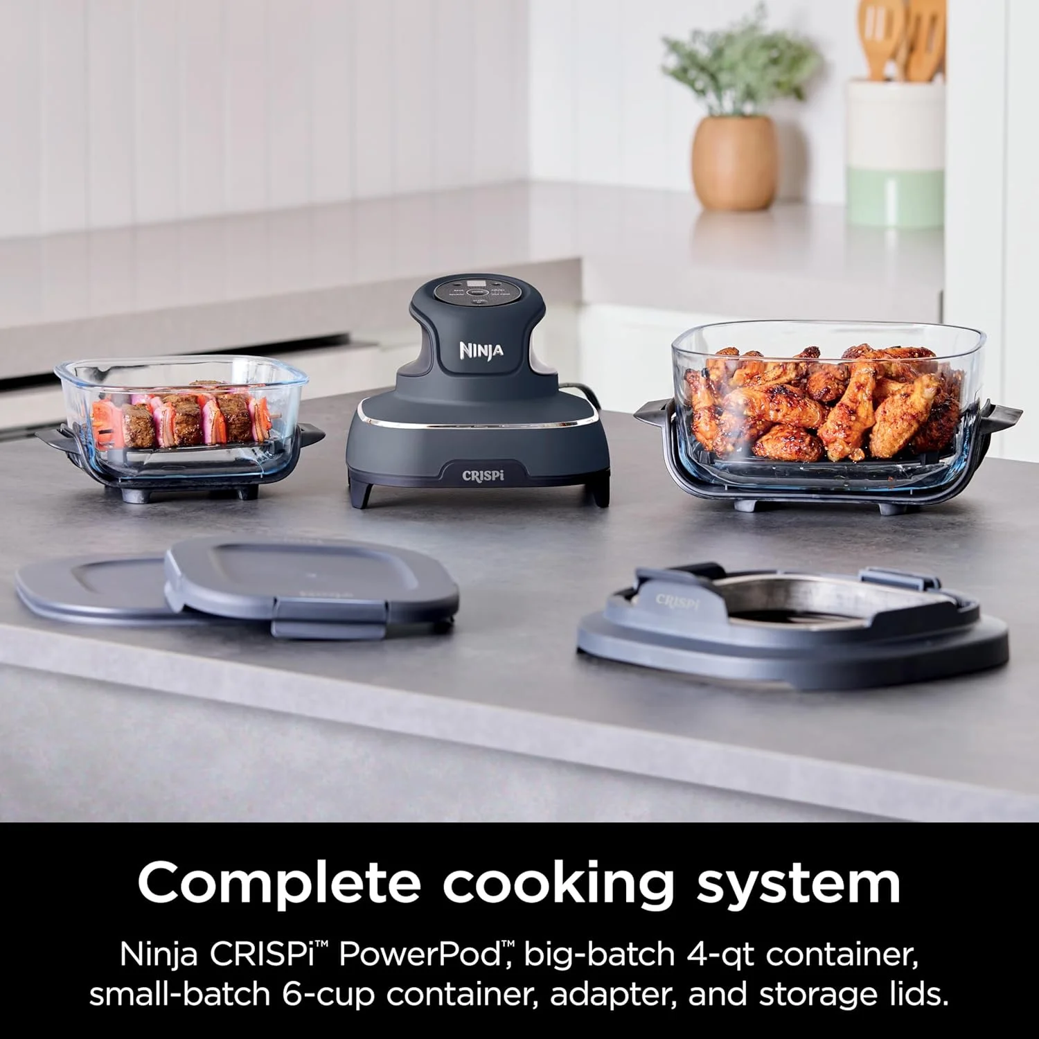 Crispi 4-in-1 Portable Glass Air Fryer Cooking System, 4-Qt 6-Cup Containers, Cyberspace(Cyberspace) - Image 8