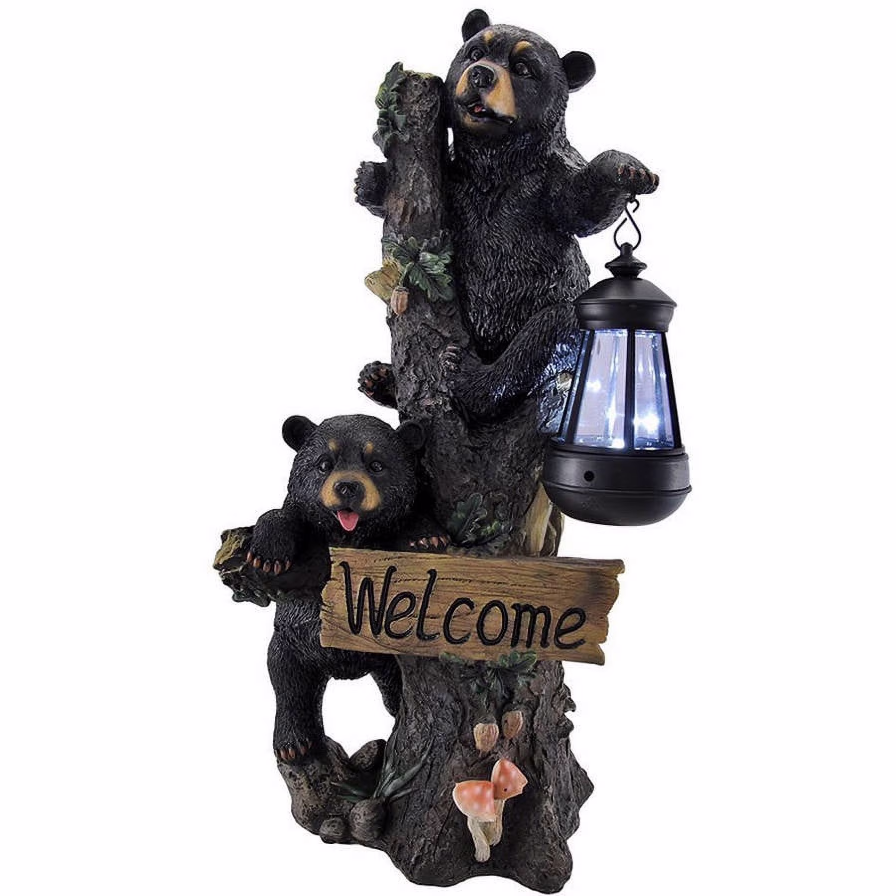 DWK Twin Bears Climbing a Tree Outdoor 18 Porch Sign and Solar LED Light Lamp Outdoor Home Garden Decor Bear Statues