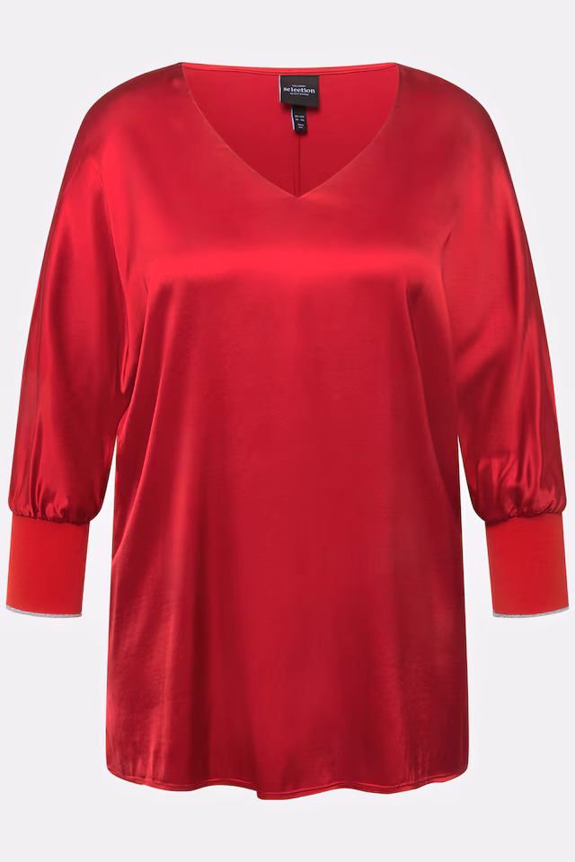 3/4 Sleeve Satin V-Neck Blouse