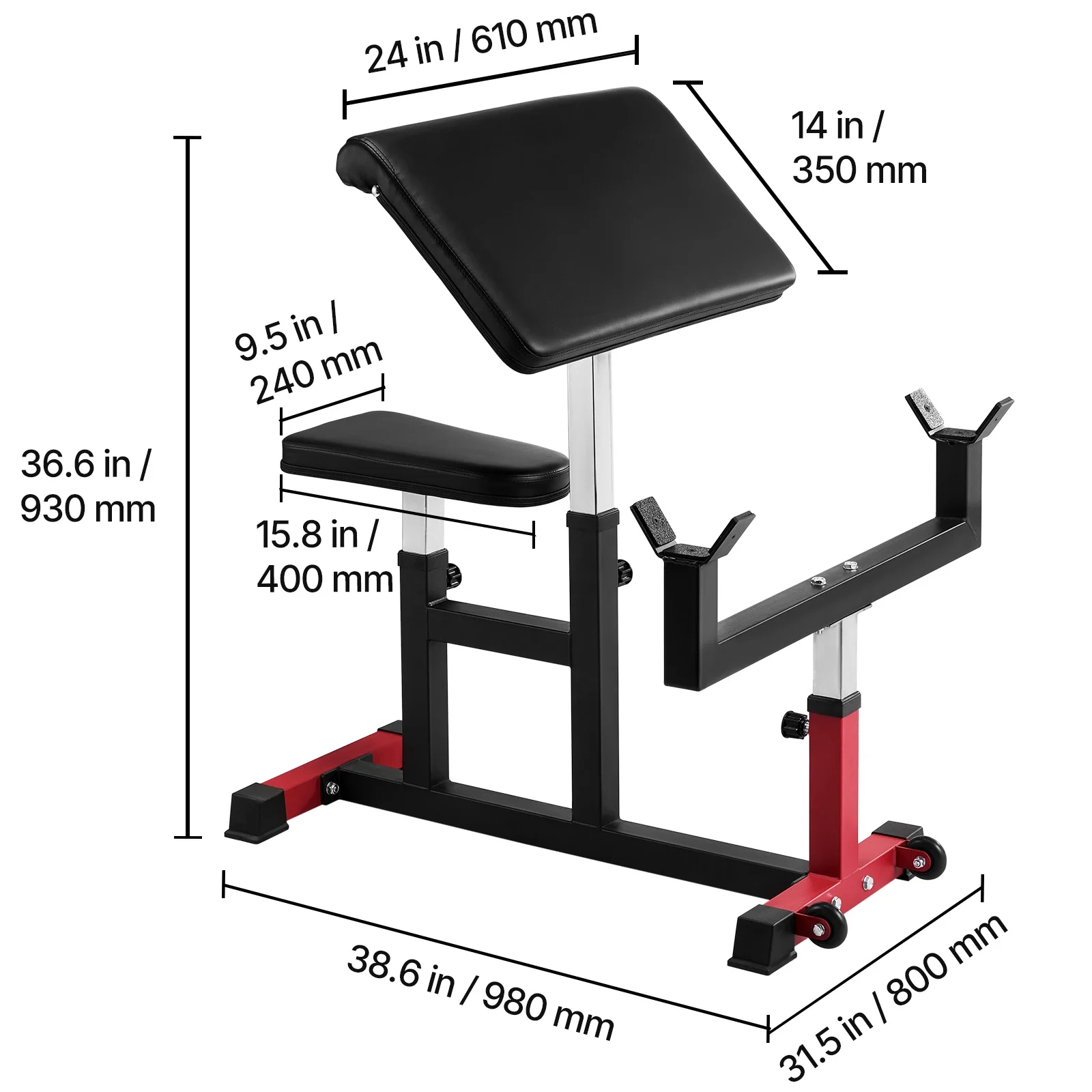 Preacher Curl Bench, Strength Training Biceps Machine, Max load 440 LBS Home Gym Equipment, Seated Arm Isolated Barbell Dumbbell Bicep Station, Adjustable Weight Benches for Home Gym Image 8