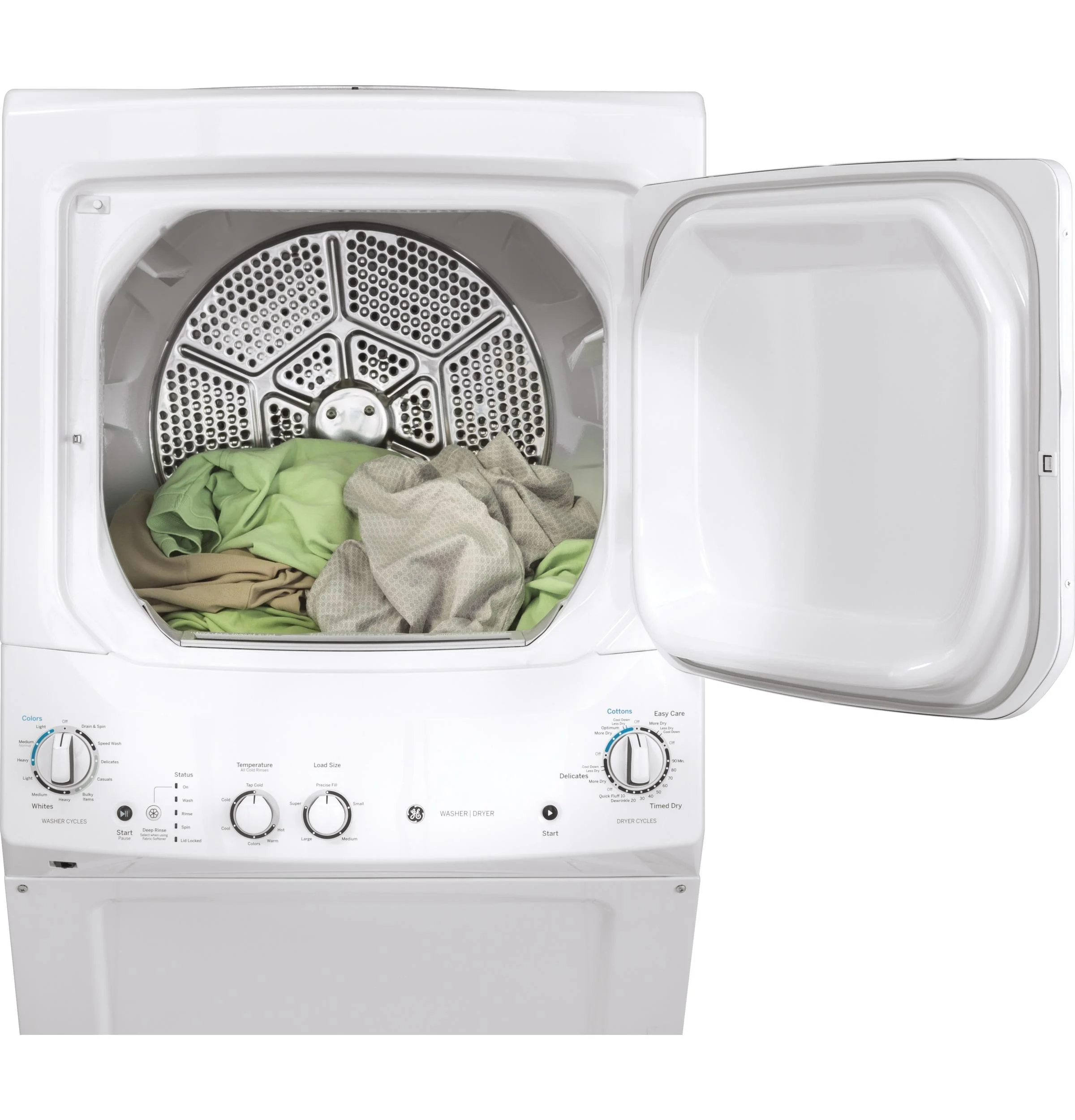 GE Unitized Spacemaker 3.8 DOE Cu. Ft. Stainless Steel Washer and 5.9 Cu. Ft. Gas Dryer