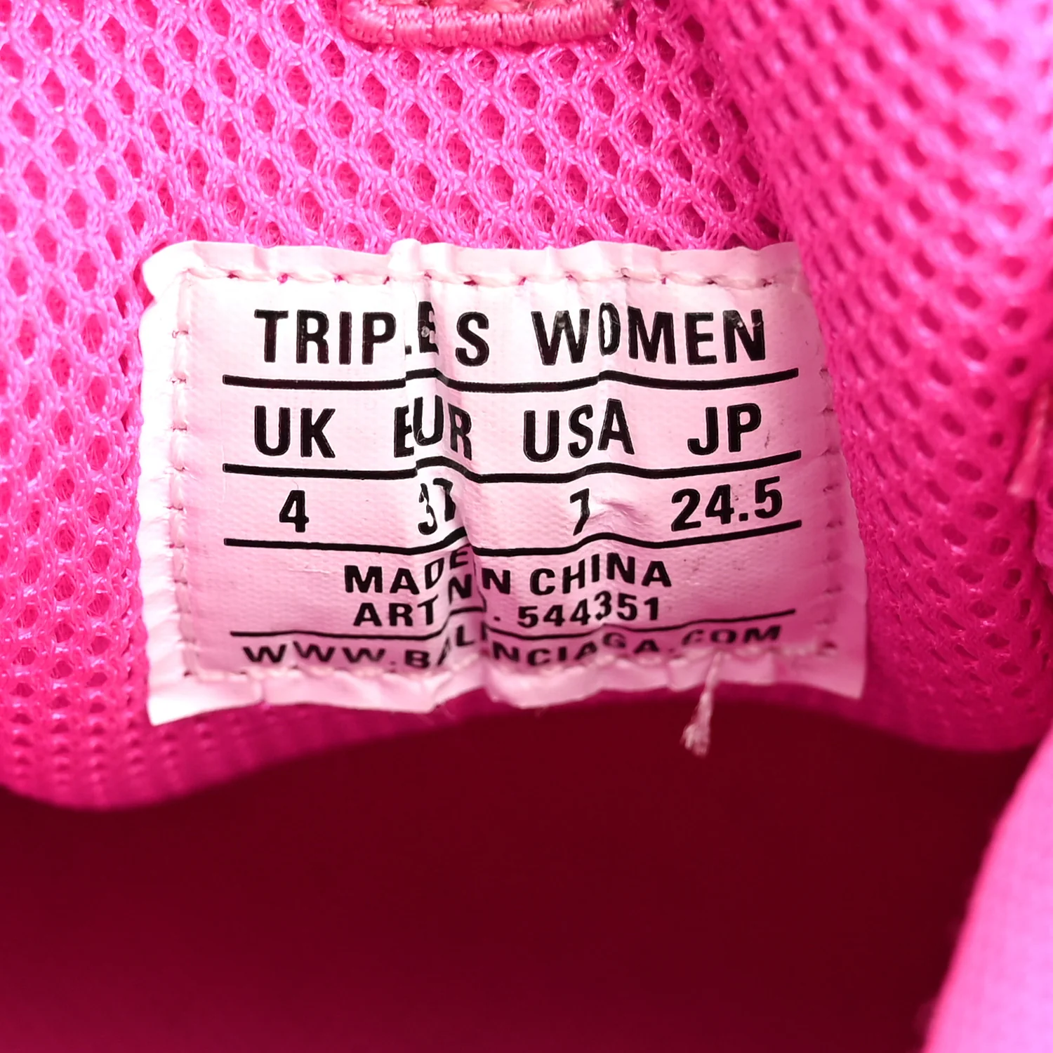 Fabric Mesh Clear Sole Fluo Womens Triple S Sneakers 37 Pink