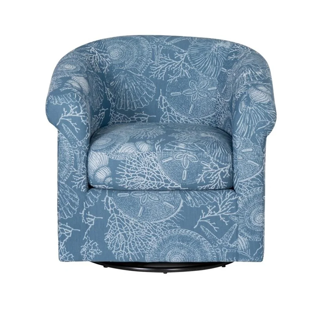 Rhea Fully Upholstered Coastal Swivel Club Chair in Blue Seashell Pattern(Denim Coastal Blue) - Image 3