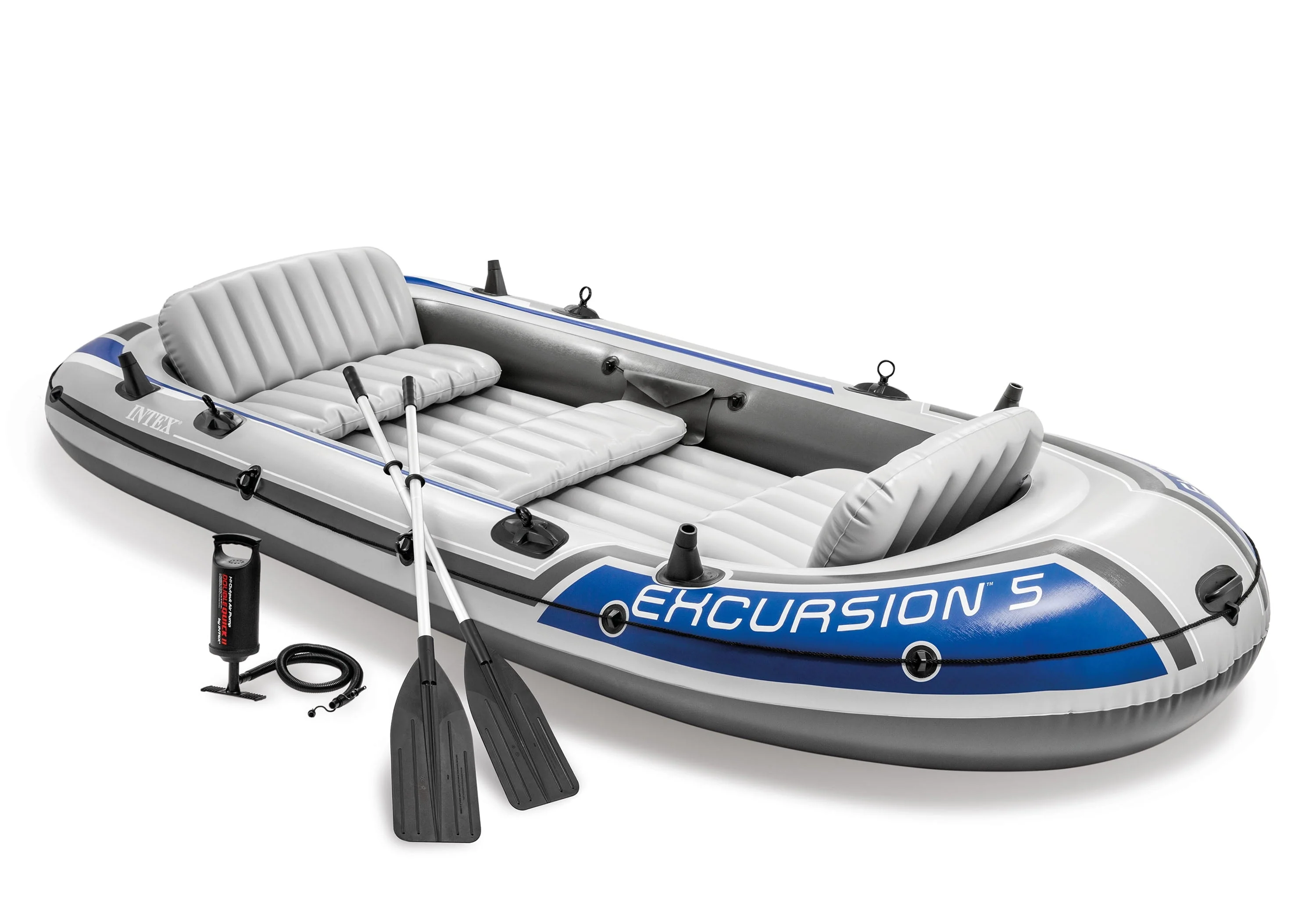 Excursion 5, 5 Person Inflatable Boat Set with Aluminum Oars and High O   