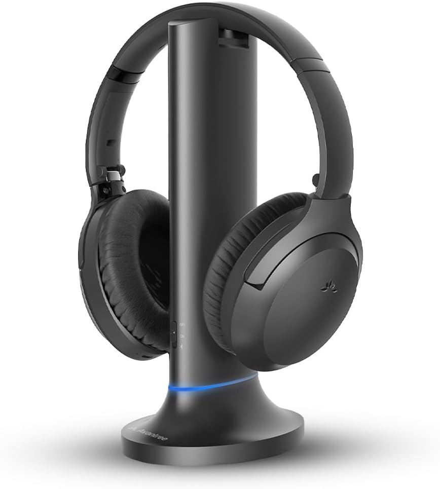 Avantree Opera Plus – Wireless Headphones for TV Watching  Clear Dialogue & Volume Boost for Seniors  Optical Soundbar Passthrough  Charging Transmitter Base