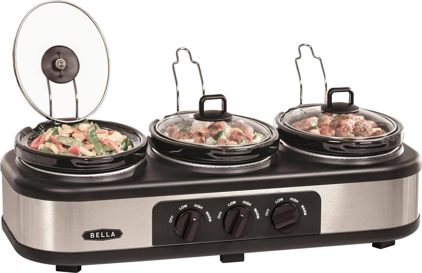 Bella 13582 Slow Cooker Triple Oval 3 x 1.5 Quarts ÿ Stainless Steel