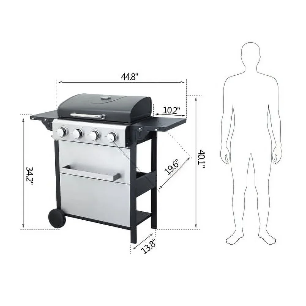 Yiweny 3 Burner BBQ Propane Gas Grill, Stainless Steel 25650 BTU Patio Garden Barbecue Grill with Bottle Opener, Two Foldable Side Shelves & Thermometer, Perfect for Camping, Outdoor Cooking.