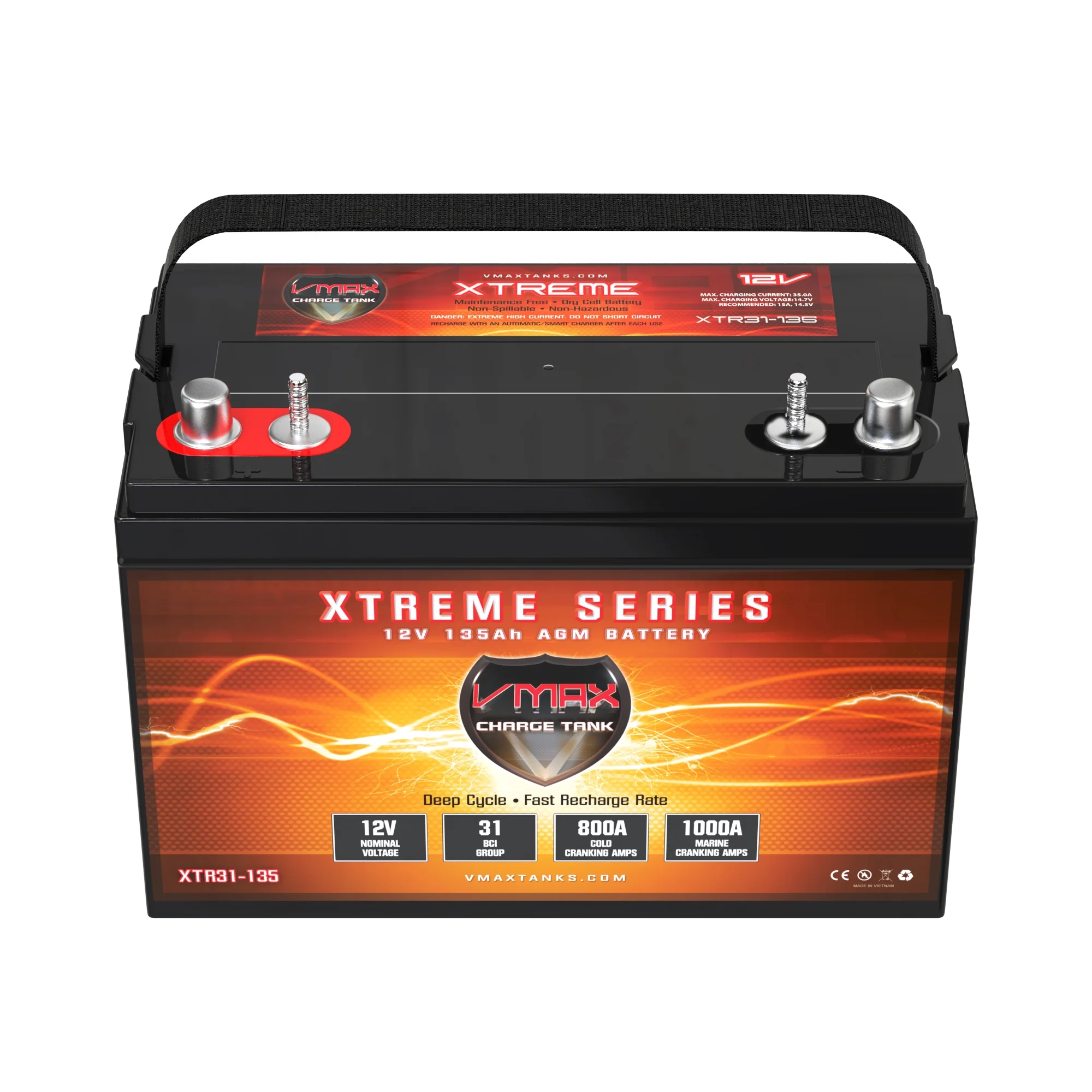 VMAX XTR31-135 Battery Replaces O'Reilly AGM31T Battery, VMAX 12V 135Ah Group 31 Deep Cycle AGM