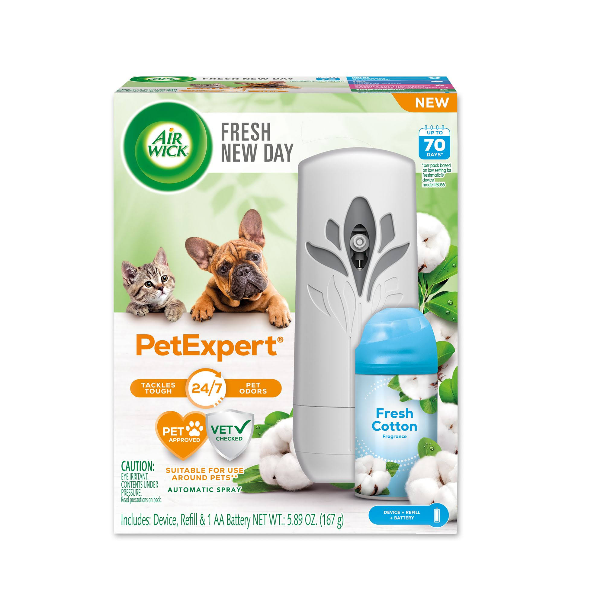 Air Wick Automatic Spray Starter Kit Fresh New Day Pet Fresh Cotton, Air Freshener, Essential Oils