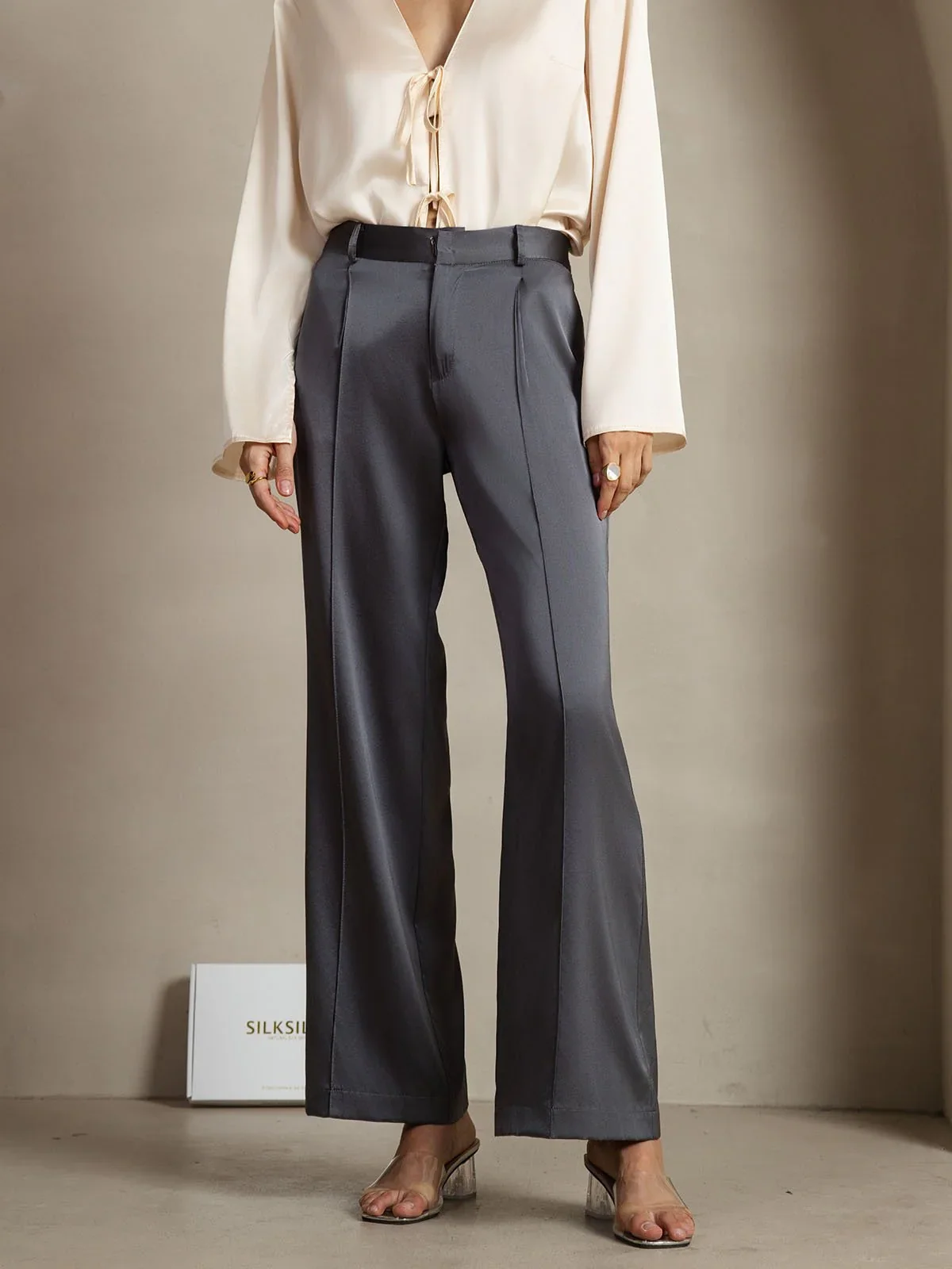 19Momme Silk Straight Leg Women's Pants With Side Pockets Design