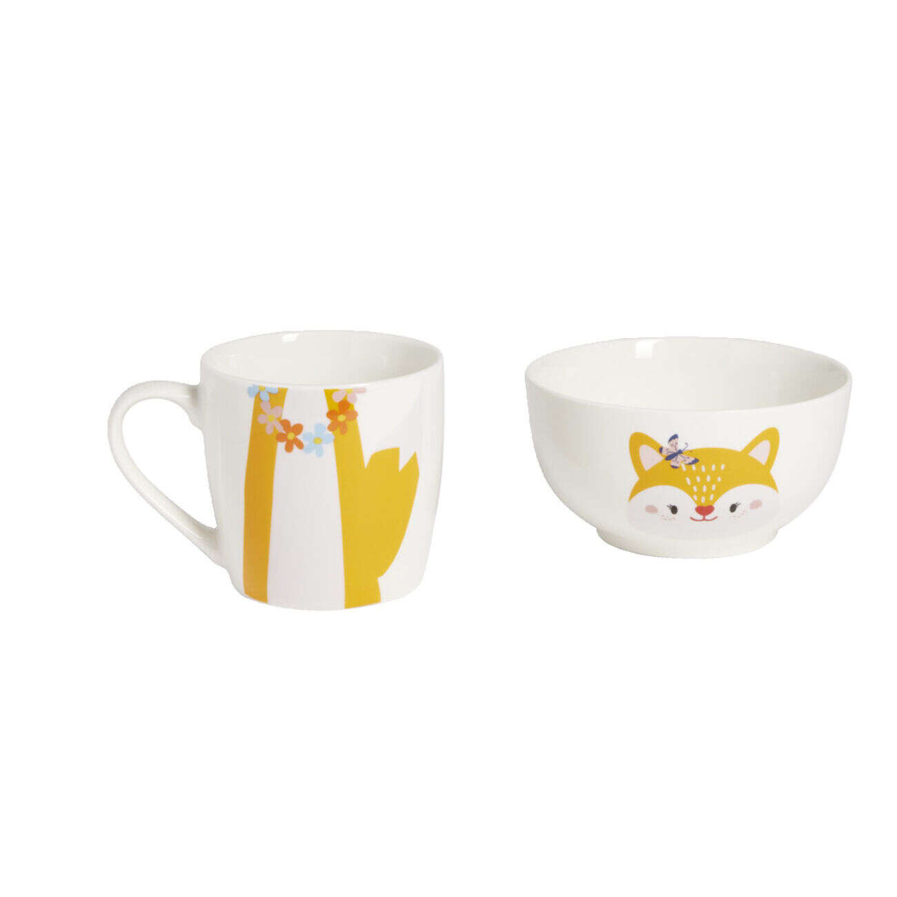 Ensemble bol et mug en porcelaine motif enfant motif renard H15cm