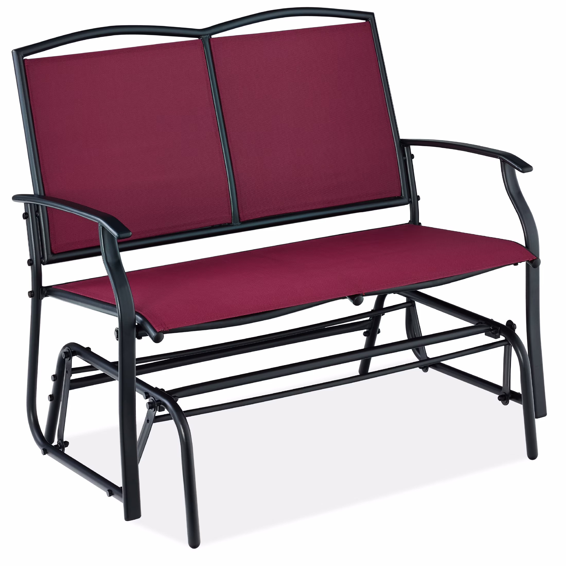 2-Person Outdoor Swing Glider, Steel Patio Loveseat, Bench Rocker w/ Armrests Gray(Gray) - Image 9