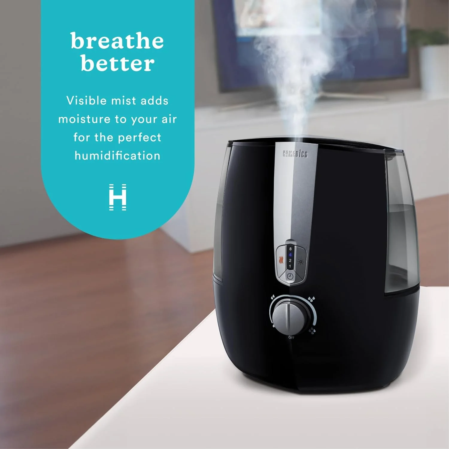 Homedics Totalcomfort Plus Ultrasonic Air Humidifier, 5.3 L Water Tank with Warm and Cool Mist for Home, Office, Nursery, Dorm, Night - Light with Auto Shutoff