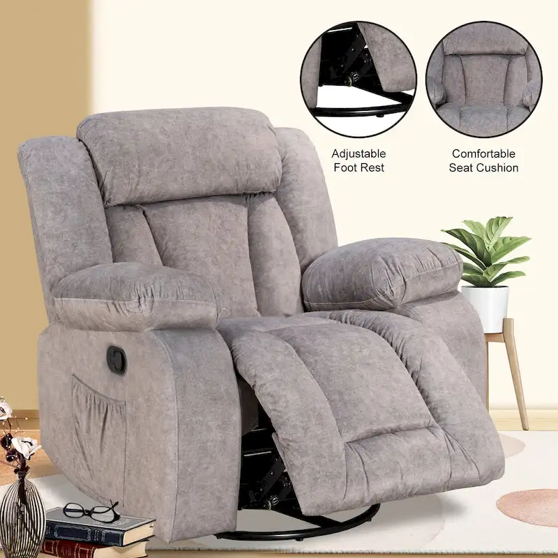 Swivel Rocking Recliner Chair with Adjustable Footrest and Padded Cushion