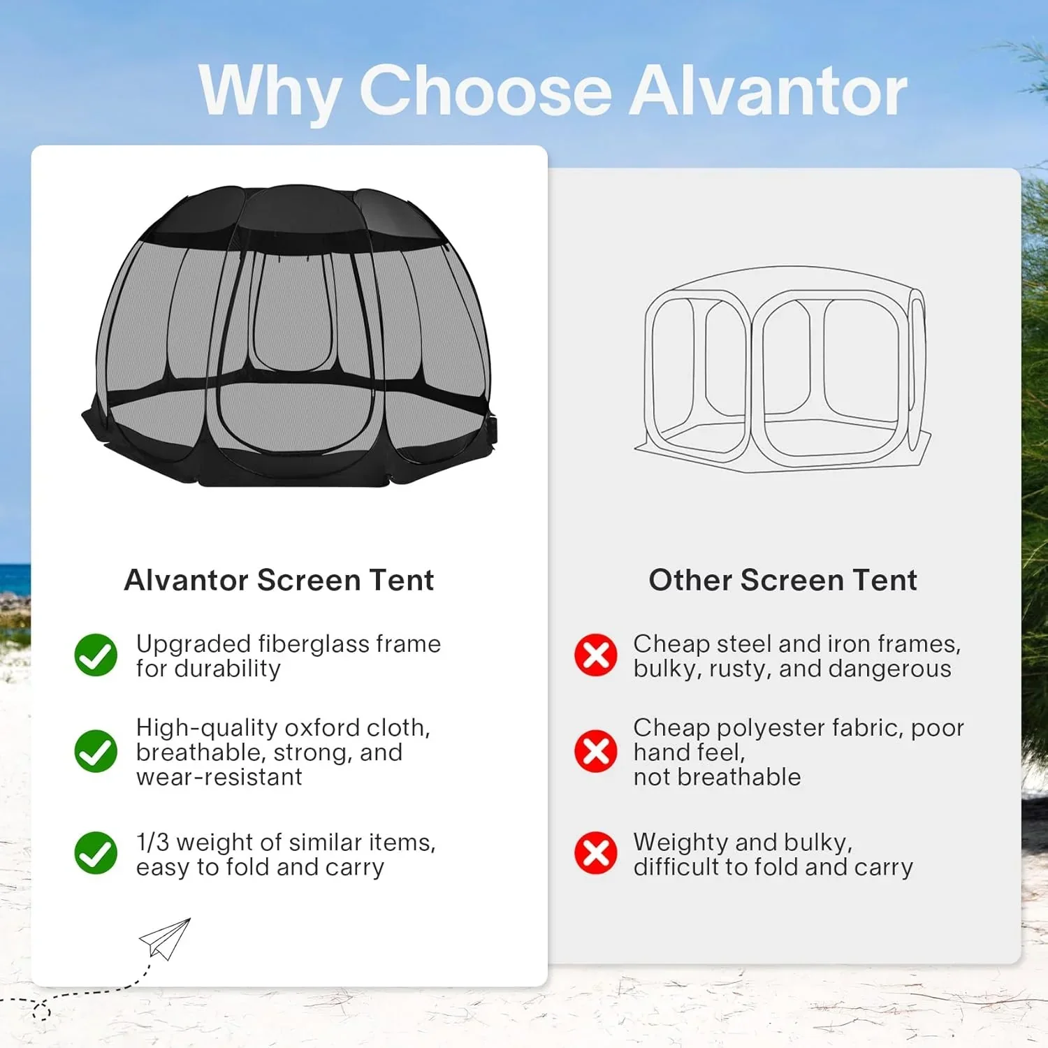 Gazebo moustiquaire pouvant accueillir 6, 10 ou 15 personnes. Tente de style igloo avec moustiquaire latérale. Idéal