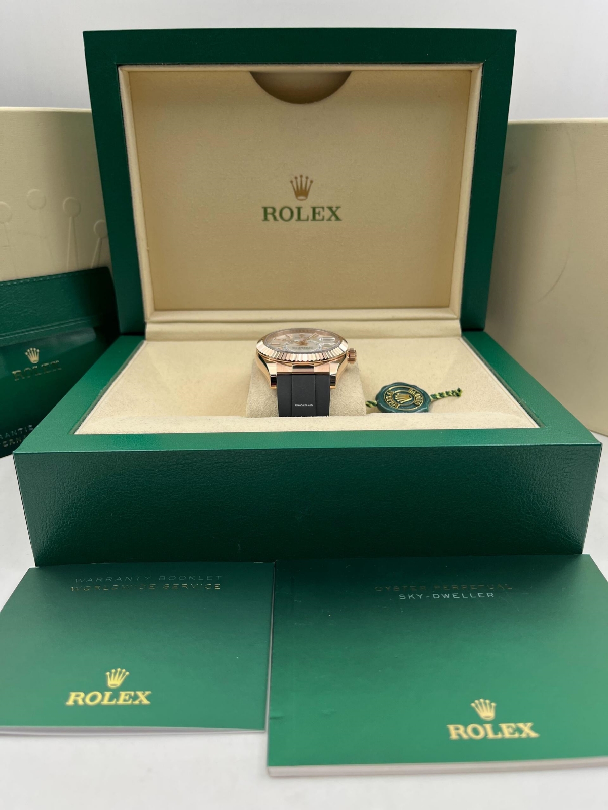 [Super Clone]RLX  Sky-Dweller 42mm Rose Gold White Dial Oysterflex - 336235