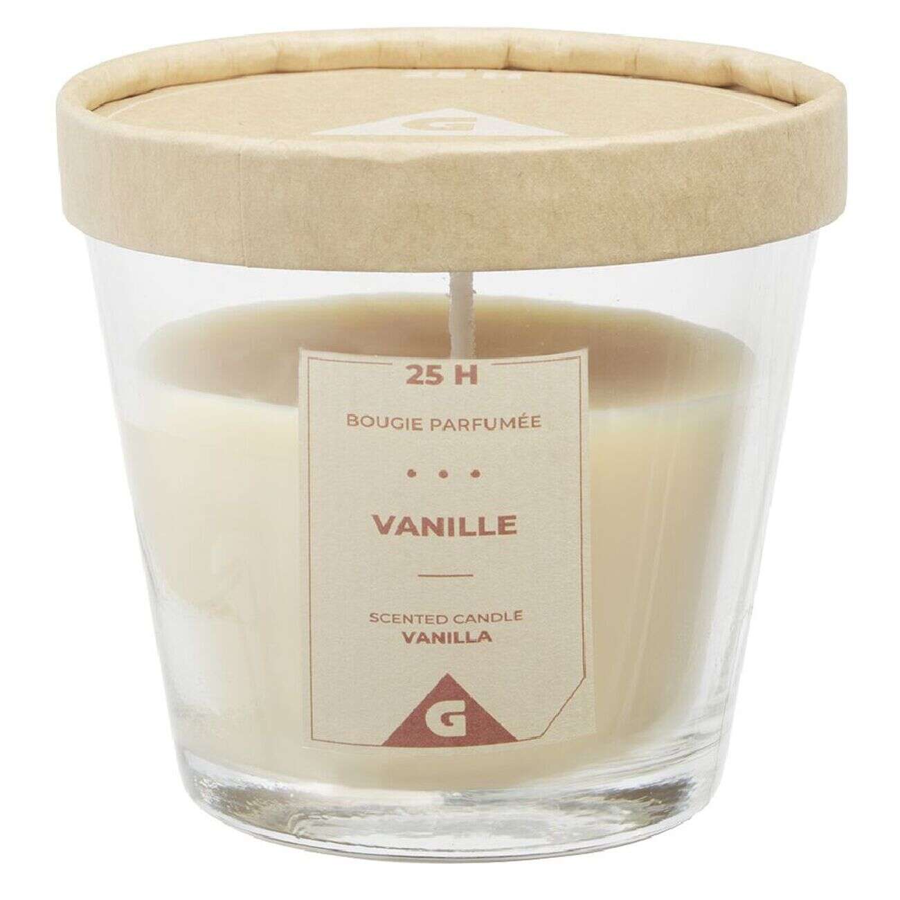 Bougie dans verre transparent senteur vanille