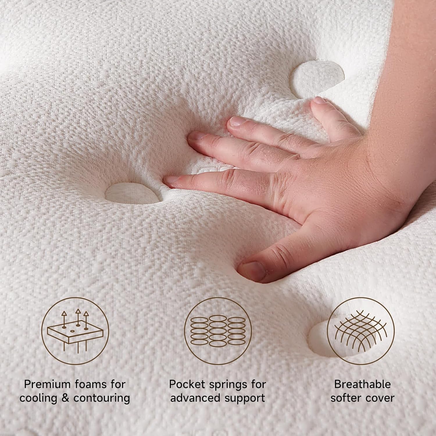 Matelas hybride de 14 pouces (35,5 cm) de format queen avec mousse à mémoire de forme à gel rafraîchissant et ressorts ensachés à zones de rotation