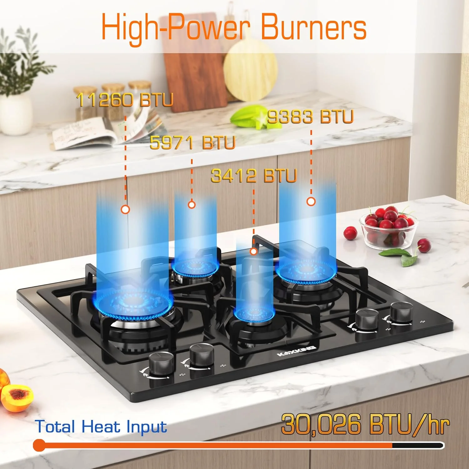 24 Inch Black Gas Cooktop Built-in Dual Fuel Natural Gas Propane Stove 4 Burner Convertible Cooktop with Thermocouple Protection - Image 4