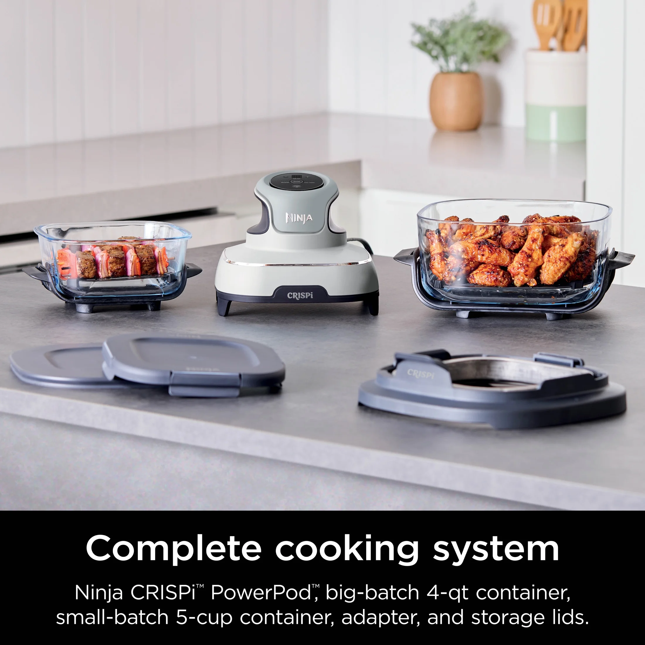 Crispi 3-in-1 Portable Glass Air Fryer Cooking System, 1500W, 4-Qt 5-Cup TempWare Glass Containers with Storage Lids, Microwave, Freezer Dishwasher Safe, White, FN100WH(White) - Image 2