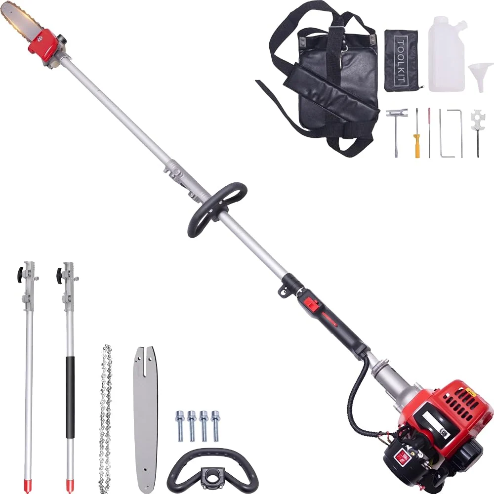 48CC Gas Pole Saw, 16FT Reach, 11.8-Inch Bar for Tree Trimming