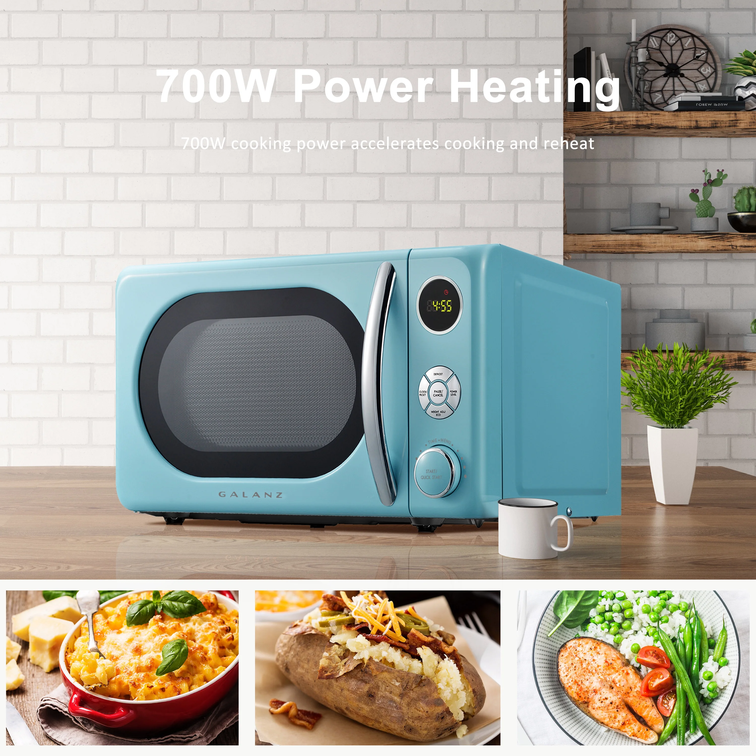 Galanz 0.7 cu ft Retro Countertop Microwave Oven, 700 Watts, Blue, New