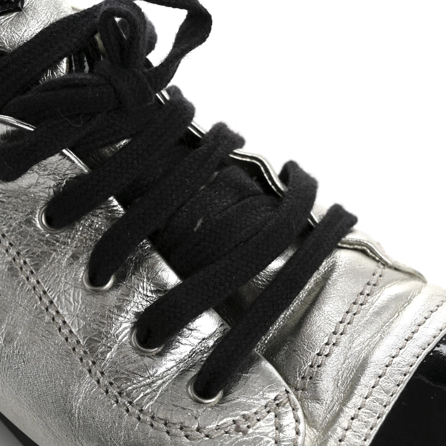 Metallic Lambskin Patent Cap Toe CC Sneakers 38.5 Silver Black