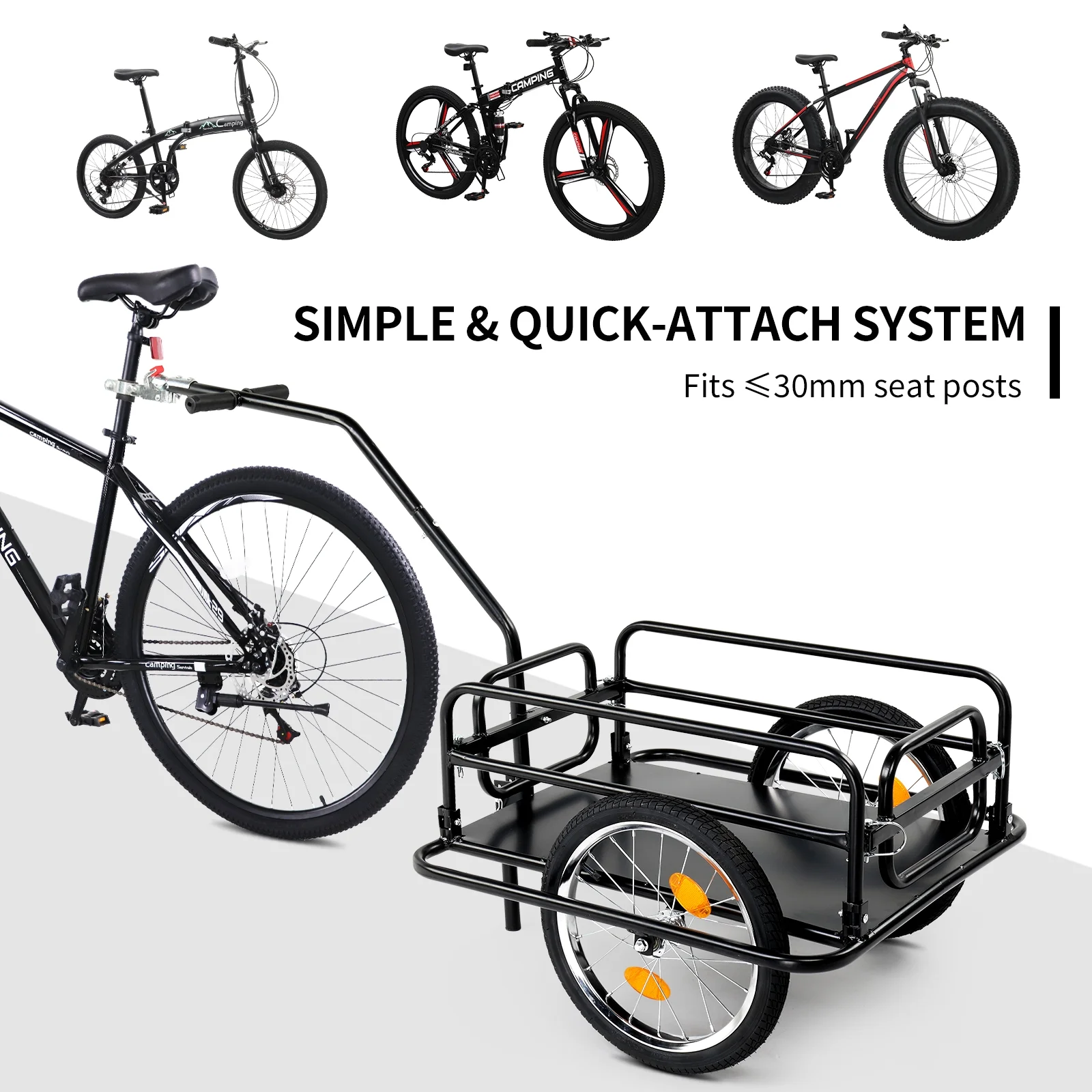 Two Wheel Bicycle Cargo Trailer, Black - Image 2